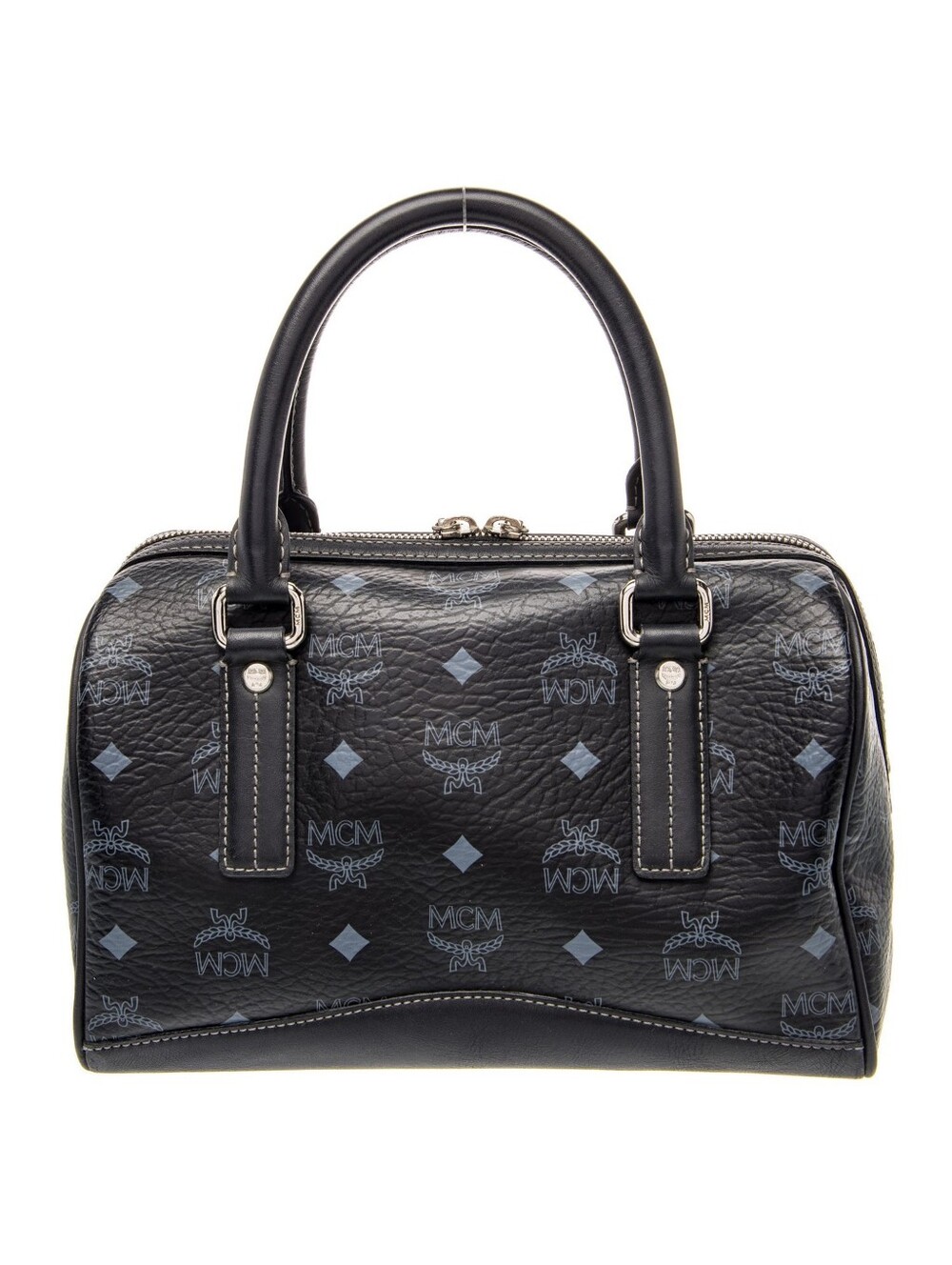 MCM Black Visetos Logo Satchel